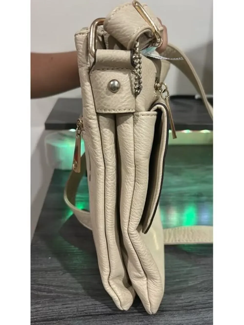 Michael Kors Beige Crossbody Bag with Gold-tone Logo